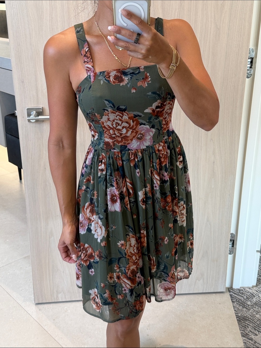 💕Floral Olive Sundress with Straps💕